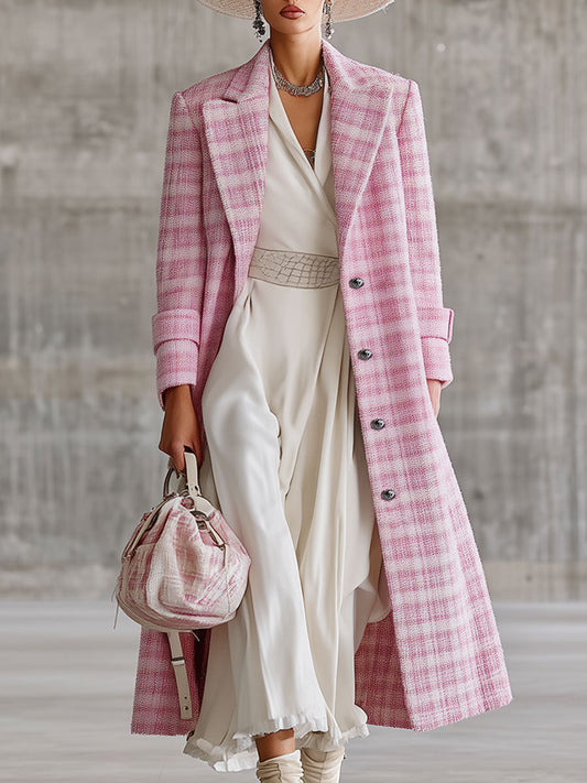 Veste en Laine à Motif Carreaux Roses : Élégance Rétro et Polyvalence