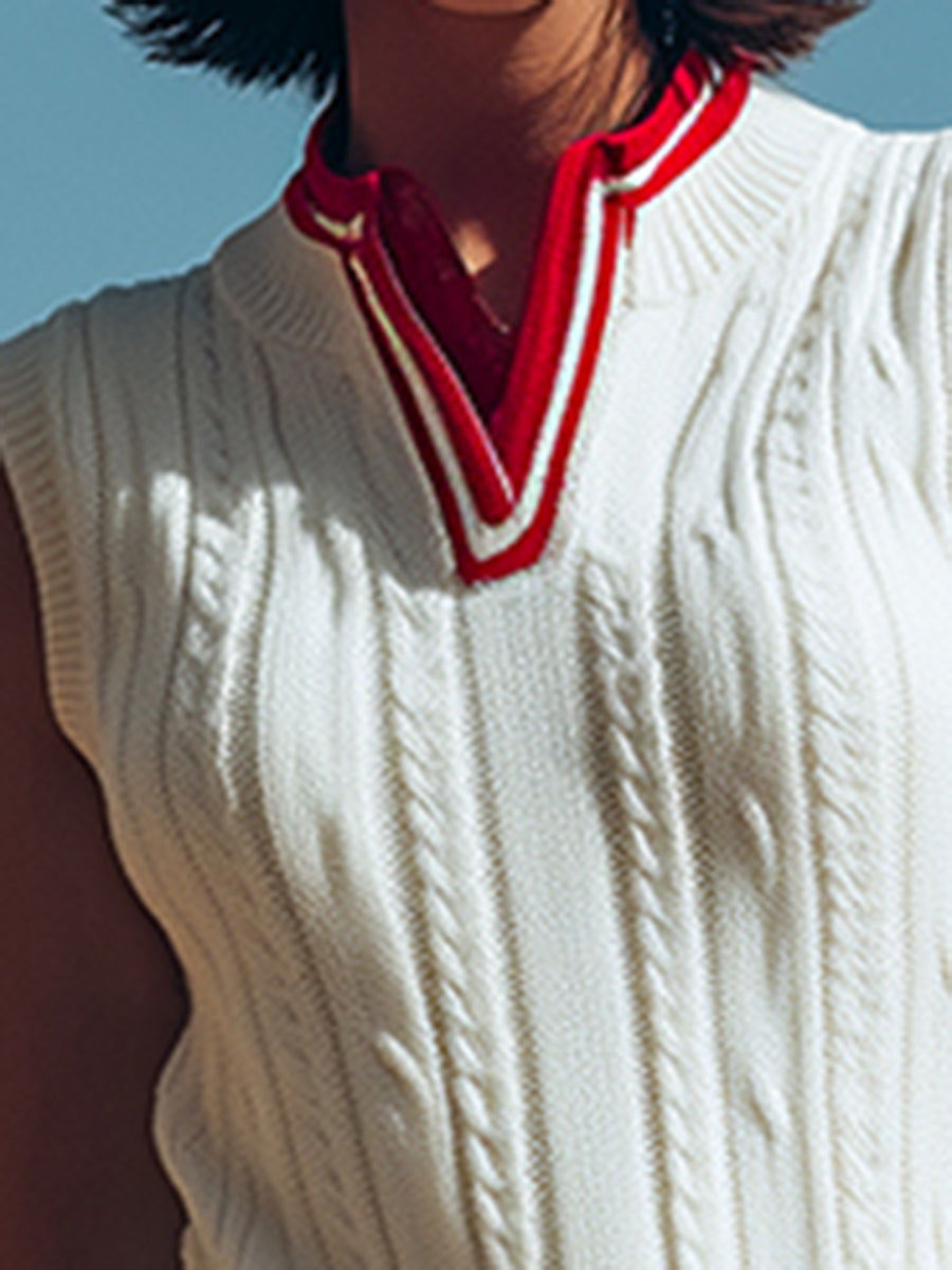 Pull Sans Manches à Col Montant - Style Sportif Rétro