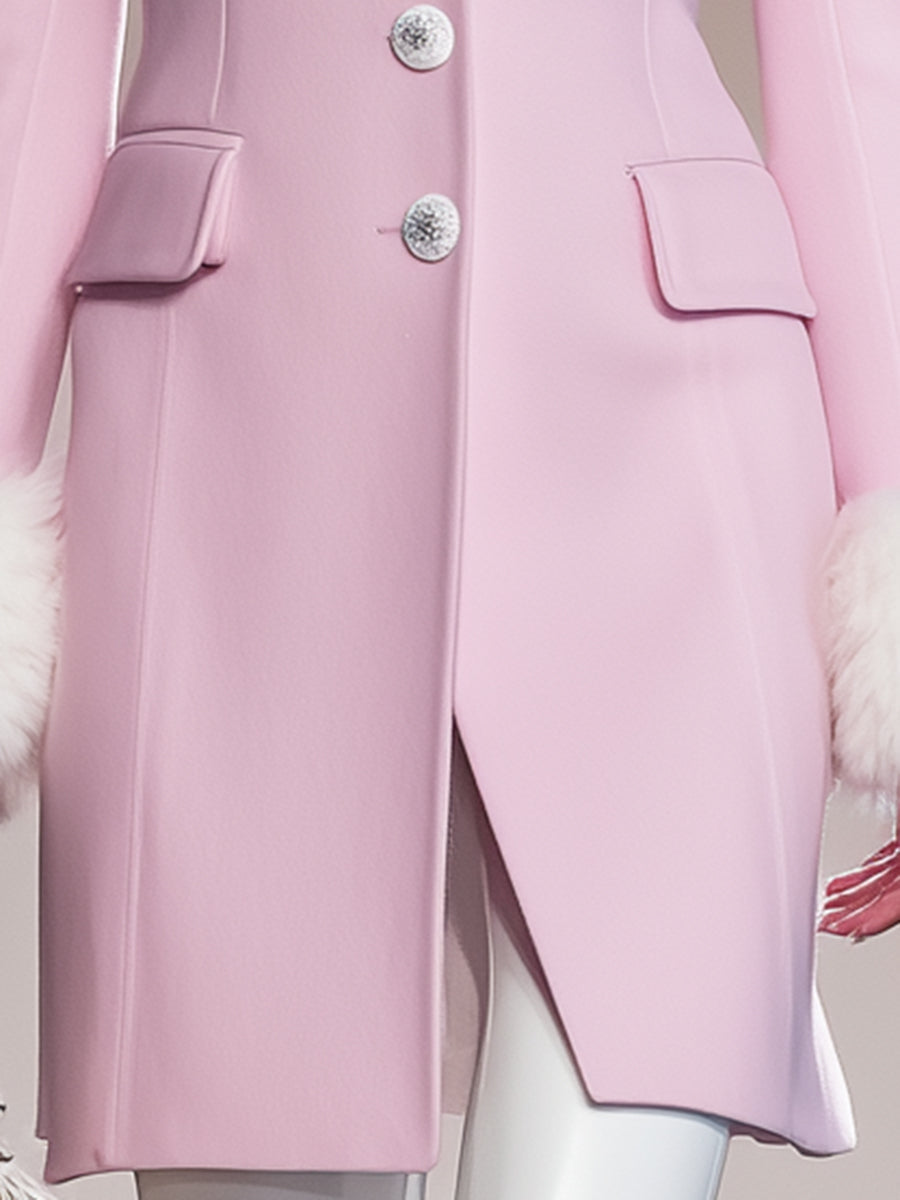Veste en Fourrure Patchwork Rose Élegante avec Détails Boutonnés