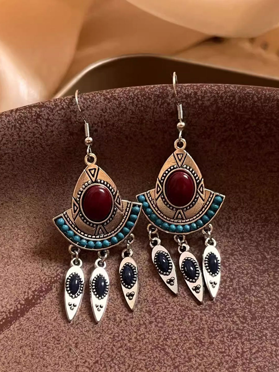 Pendantes Ethniques Rétro avec Pompons Turquoise