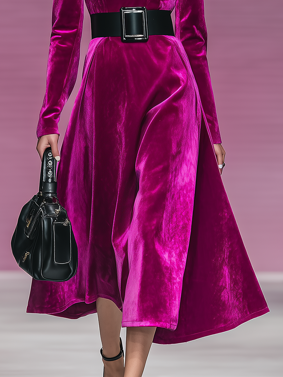 Robe Velours Chic et Séduisante avec Col Carré et Manches Longues