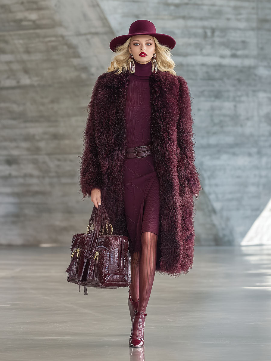 Élégant Manteau en Fausse Fourrure Prune : Style et Chic Assurés