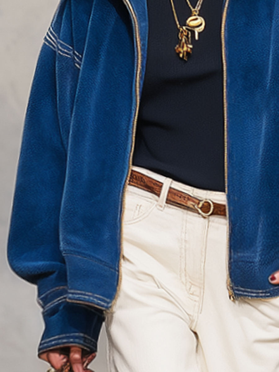 Veste Polaire Corail avec Fermeture Éclair et Coutures Contrastées