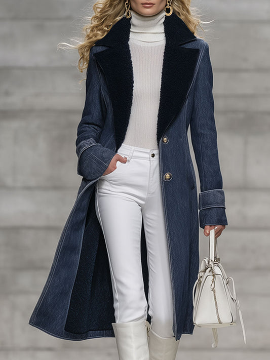 Veste en Denim Bleu Marine Doublée en Polaire au Style Vintage