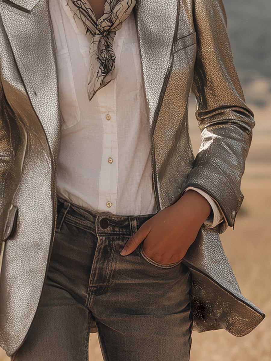 Blazer Chic Argenté : Élégance Contemporaine