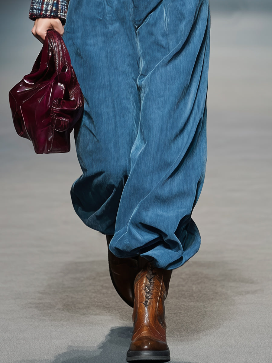 Large Blue Retro-Buttoned Trousers
