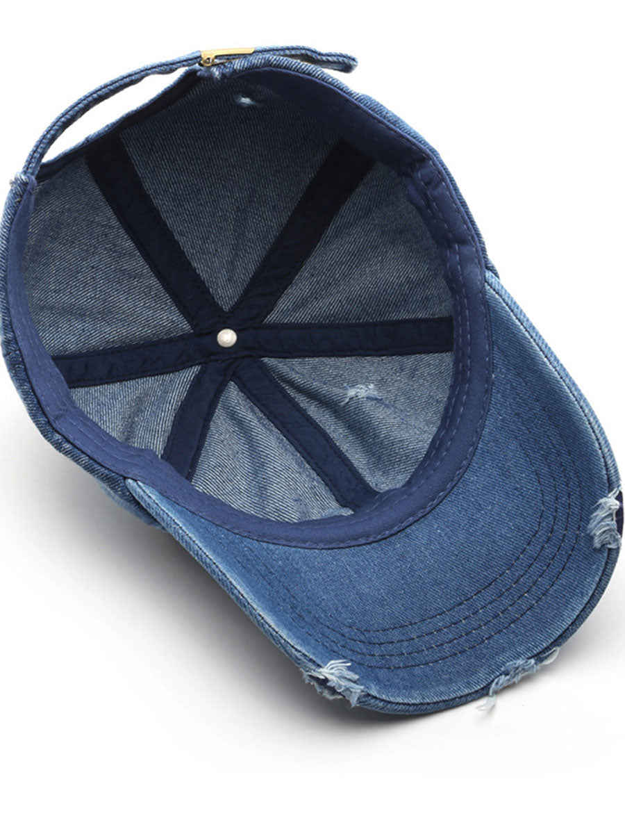 Casquette de Baseball Vintage en Denim Effet Usé et Déchiré