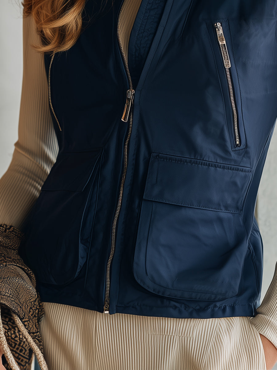 Décontracté Gilet Coupe-Vent Bleu Foncé