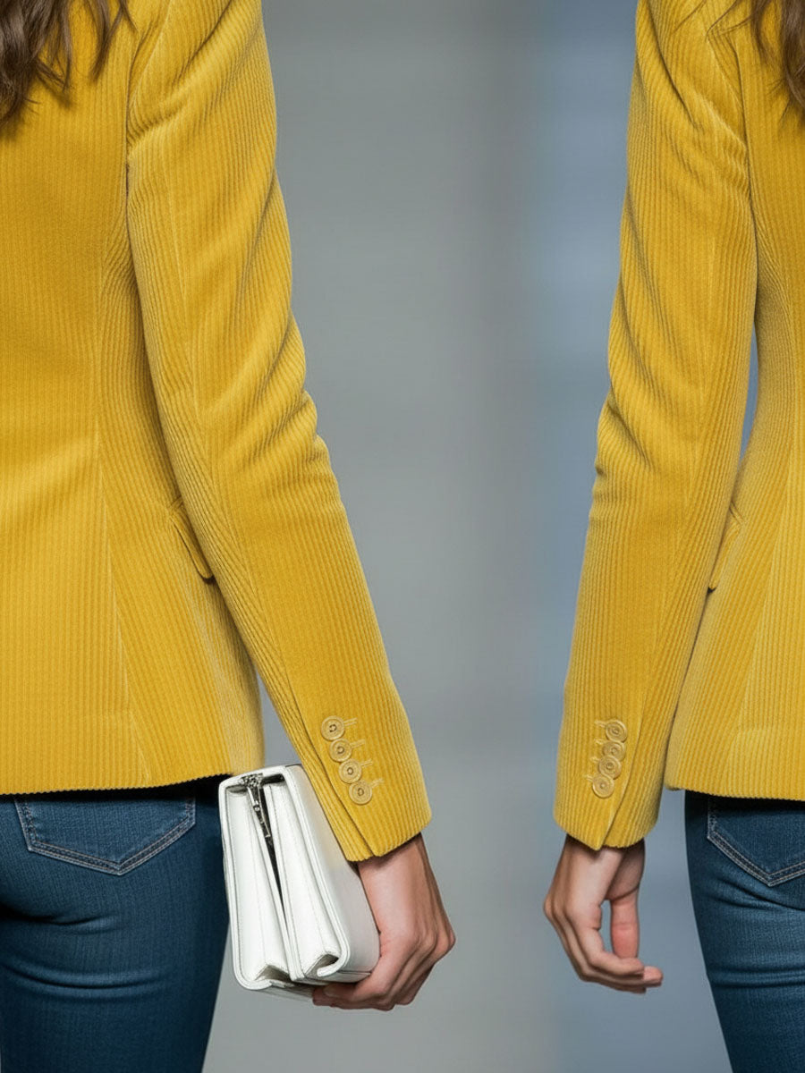 Veste Vintage en Velours Côtelé à Un Bouton
