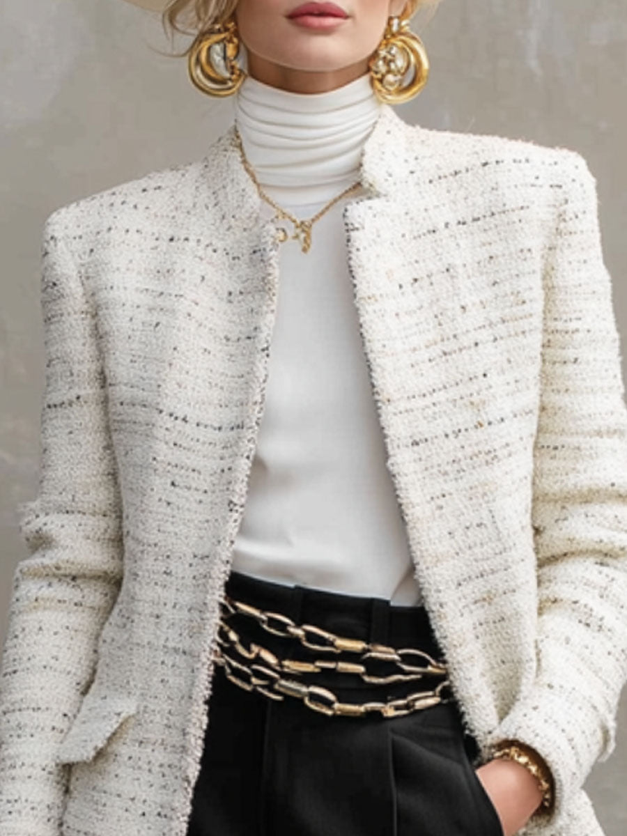 Veste en Tweed à Double Poche - Coupe Décontractée