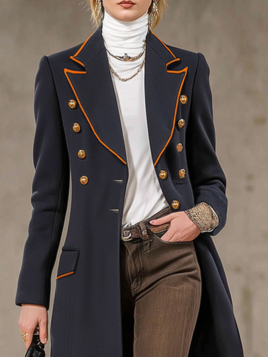 Veste en Laine Élégante avec Boutons Contrastés et Col Chic