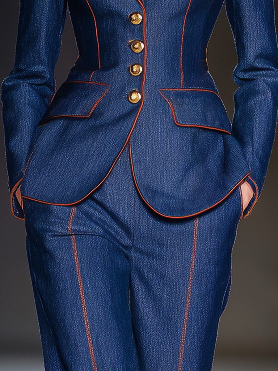 Veste en Denim Vintage avec Détails Contrastants