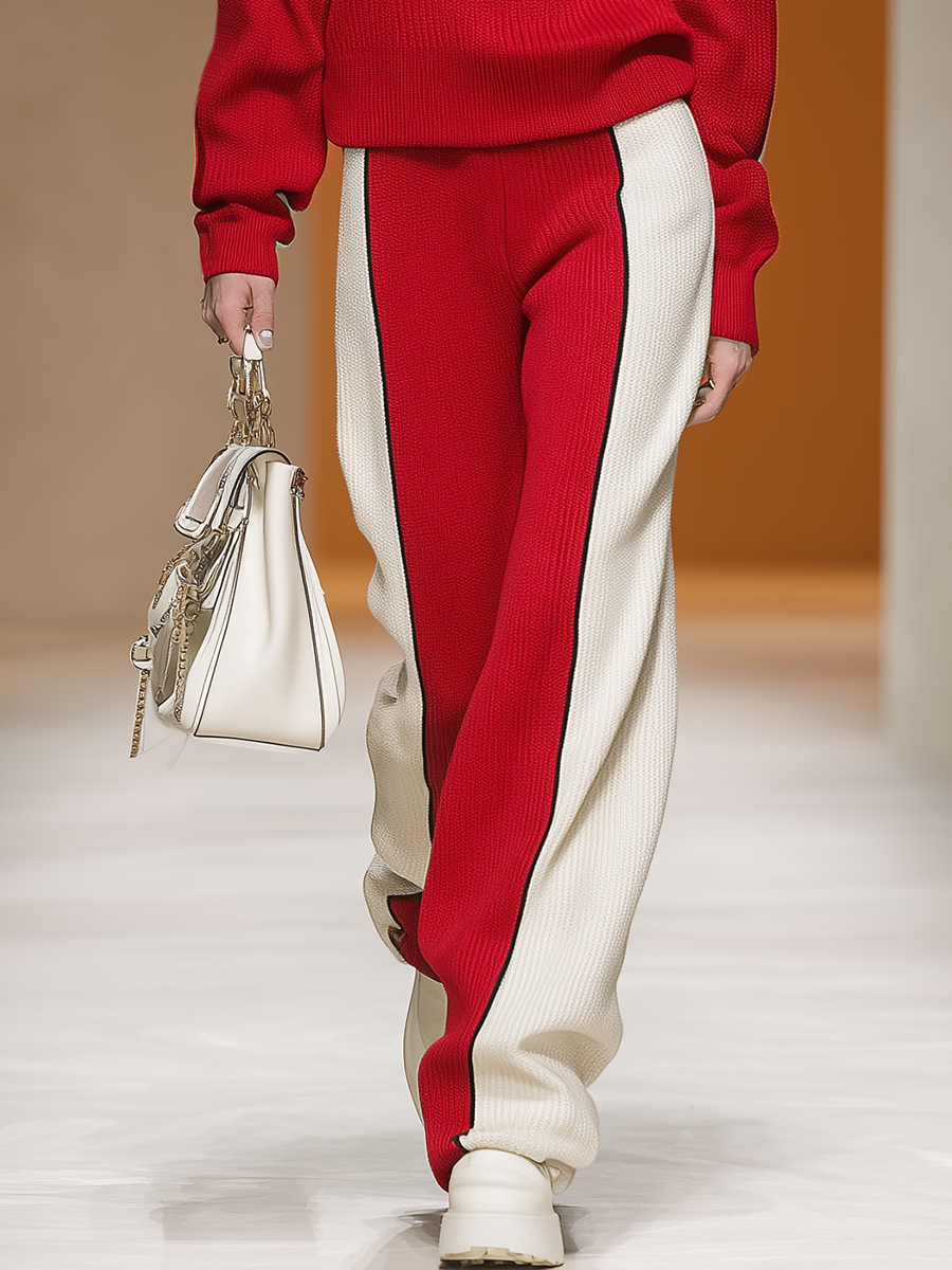 Ensemble Sportif Rétro : Haut et Pantalon Tricot à Couleurs Contrastées