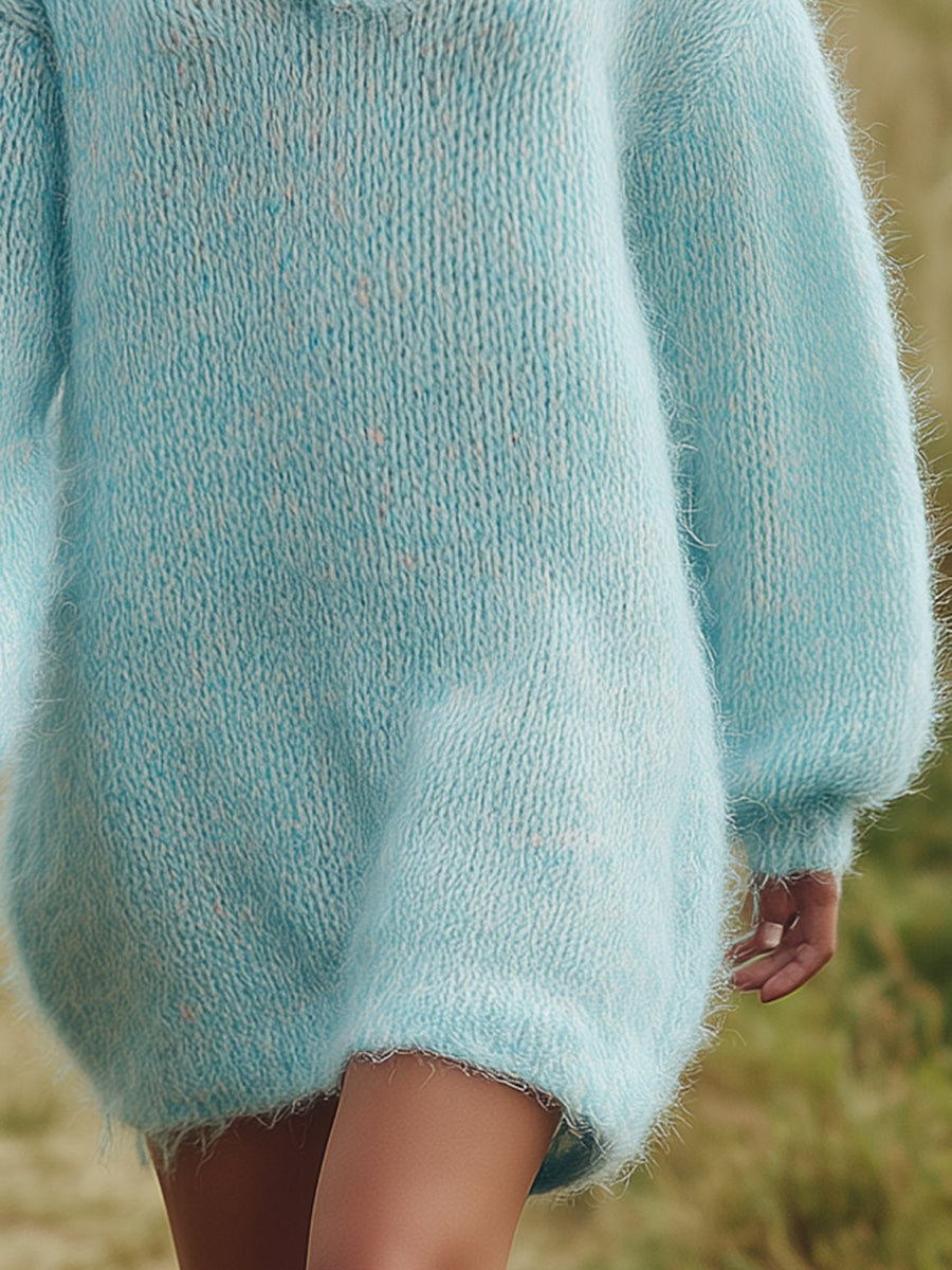 Robe Décontractée en Tricot à Capuche - Légère et Élégante en Bleu