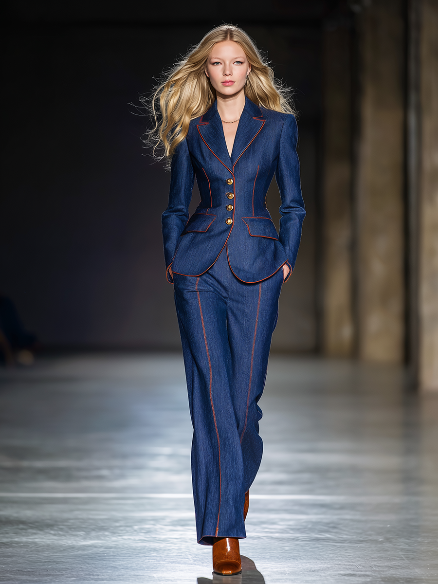 Veste en Denim Vintage avec Détails Contrastants
