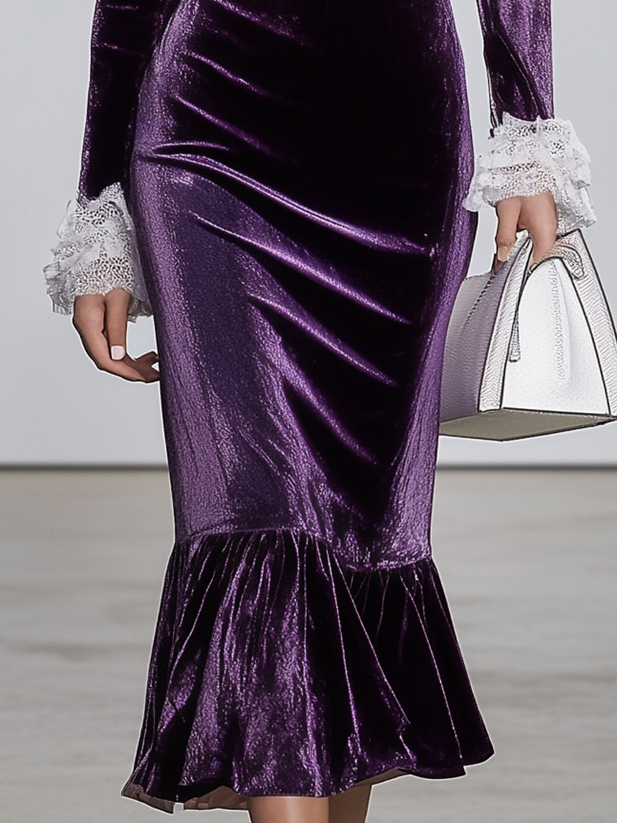 Robe Midi en Dentelle Blanche avec Encolure V Violet" 
Here’s a more captivating option: "Élégante Robe Midi en Dentelle Blanche à Encolure V Violet