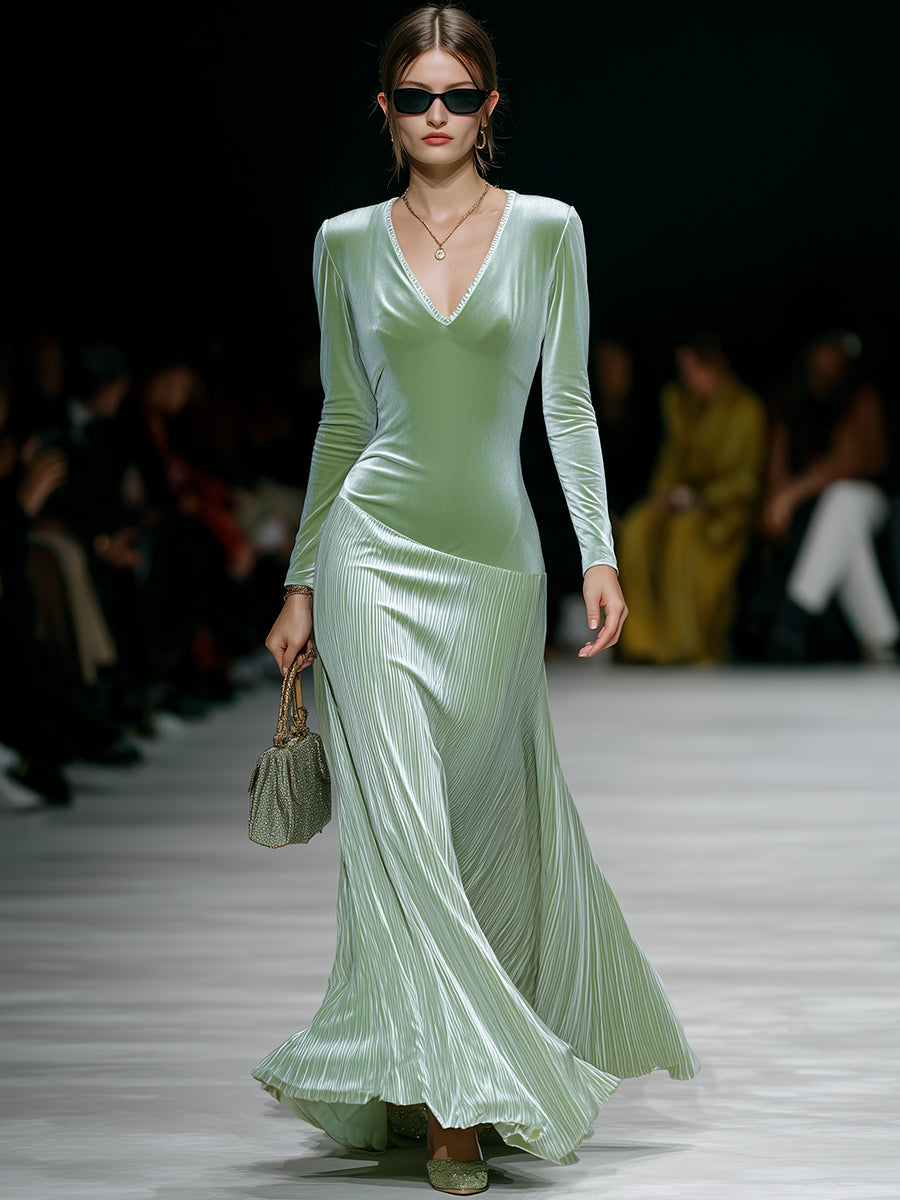 Maxi Robe Élégante en Velours Vert Clair : Chic et Tendance