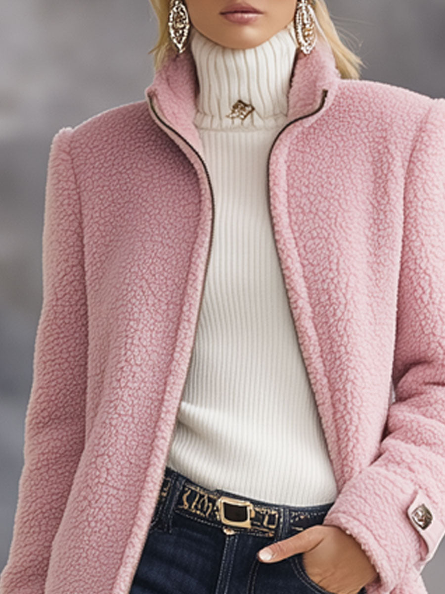 Veste Vintage en Polaire Rose avec Capuche - Style Décontracté