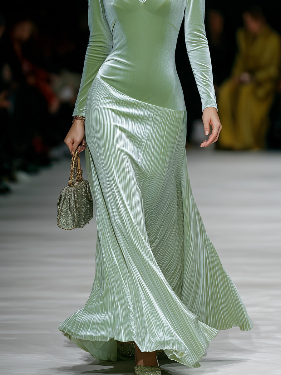 Maxi Robe Élégante en Velours Vert Clair : Chic et Tendance