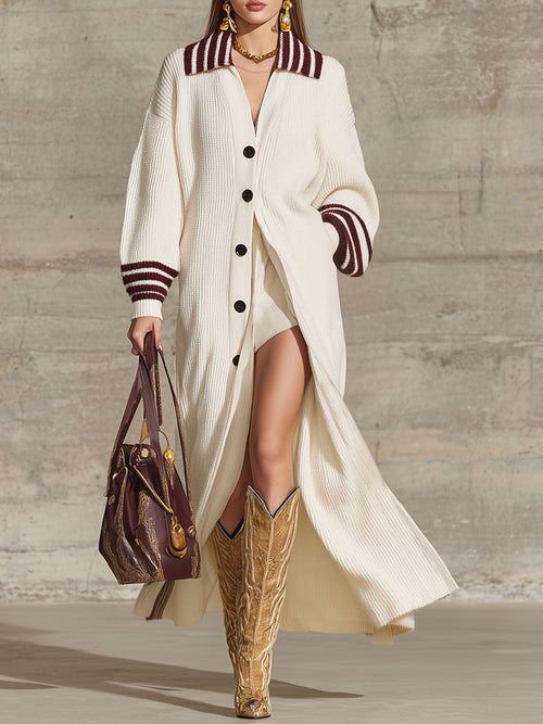 Chic Gilet Tricoté à Revers Large avec Boutonnage Élégant et Poches Doubles