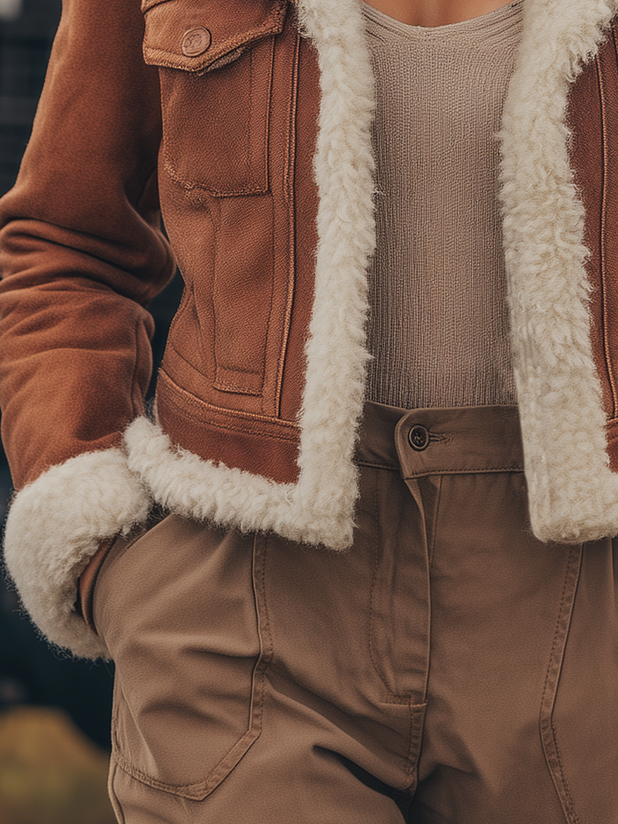 Veste Vintage en Suédine Sherpa : Élégance et Chaleur pour l'Extérieur