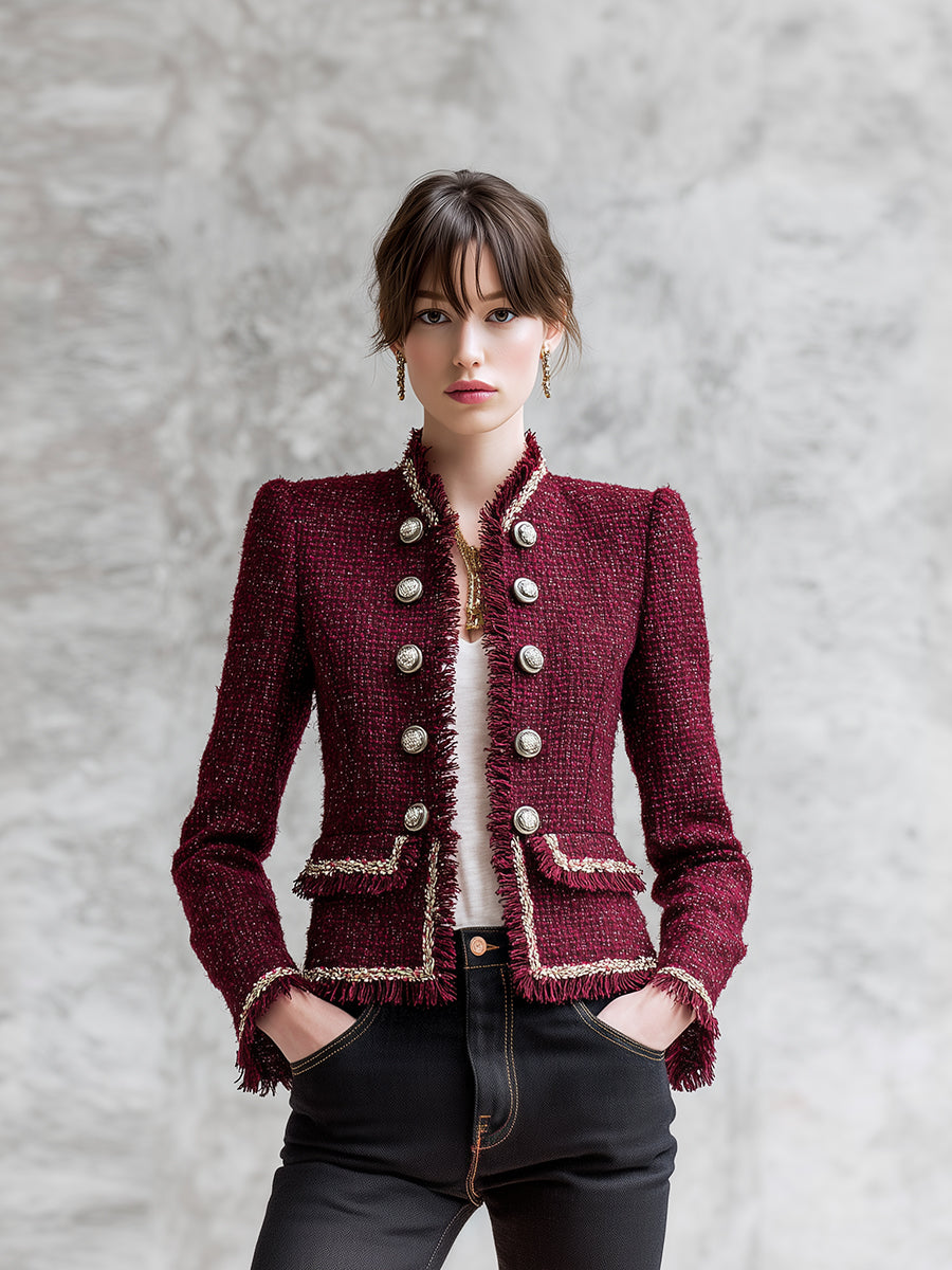 Veste Chic en Tweed Rouge Angora et Toile Douce