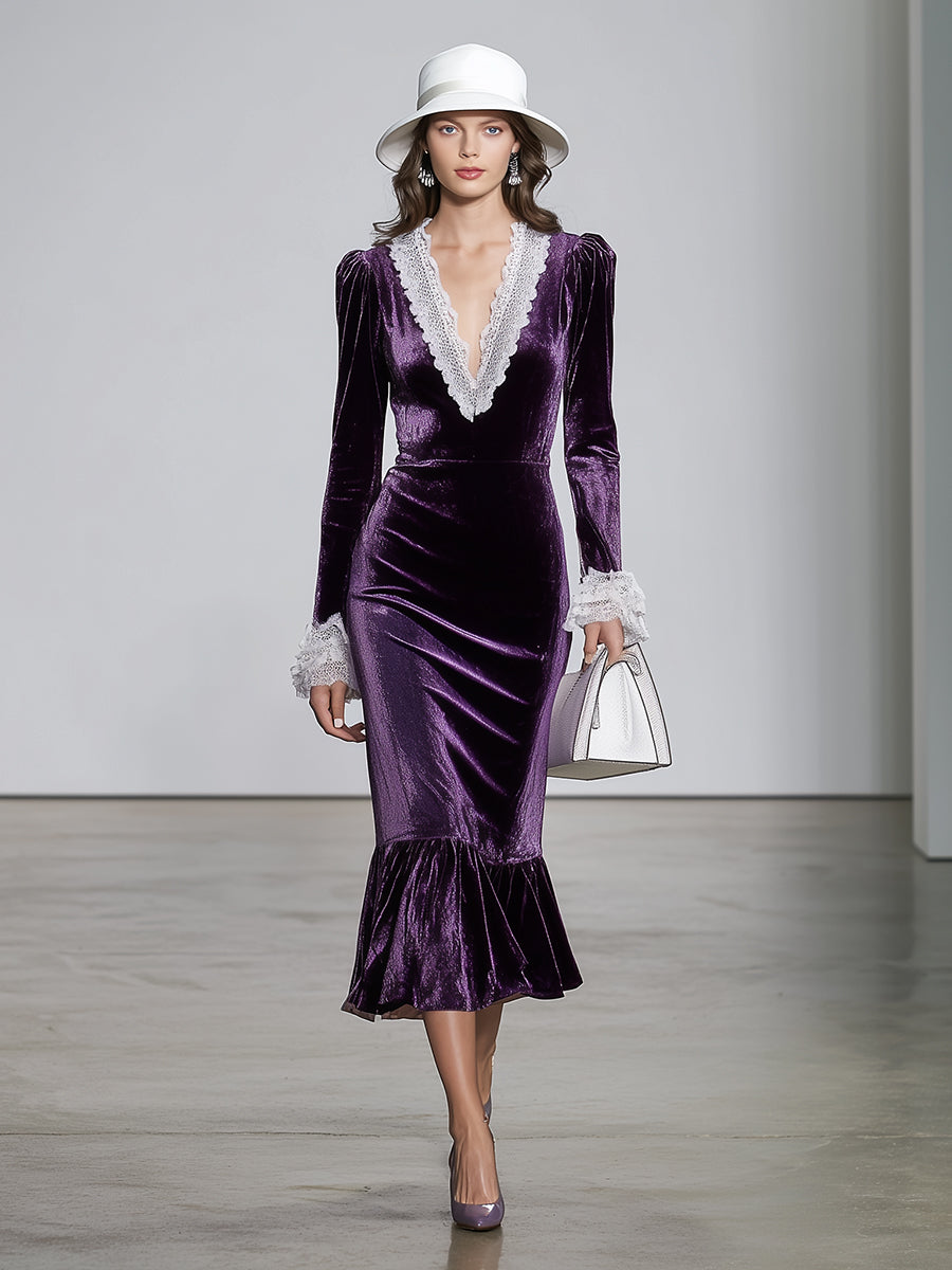 Robe Midi en Dentelle Blanche avec Encolure V Violet" 
Here’s a more captivating option: "Élégante Robe Midi en Dentelle Blanche à Encolure V Violet