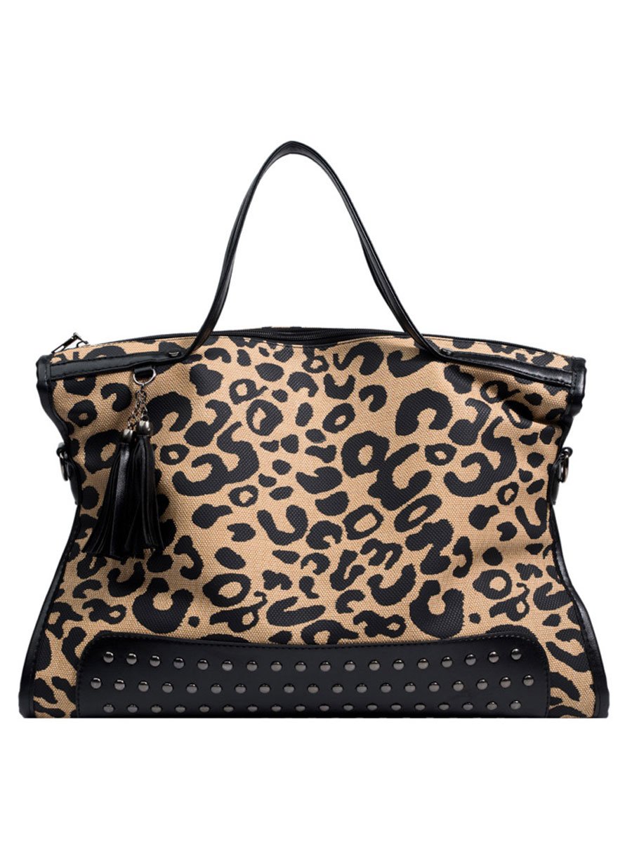 Grand Sac Bandoulière Tendance en Imprimé Léopard avec Rivets