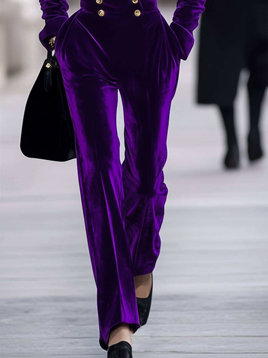 【Livraison en 24 heures】Combinaison Rétro en Velours Violet - Élégance Décontractée Haut de Gamme