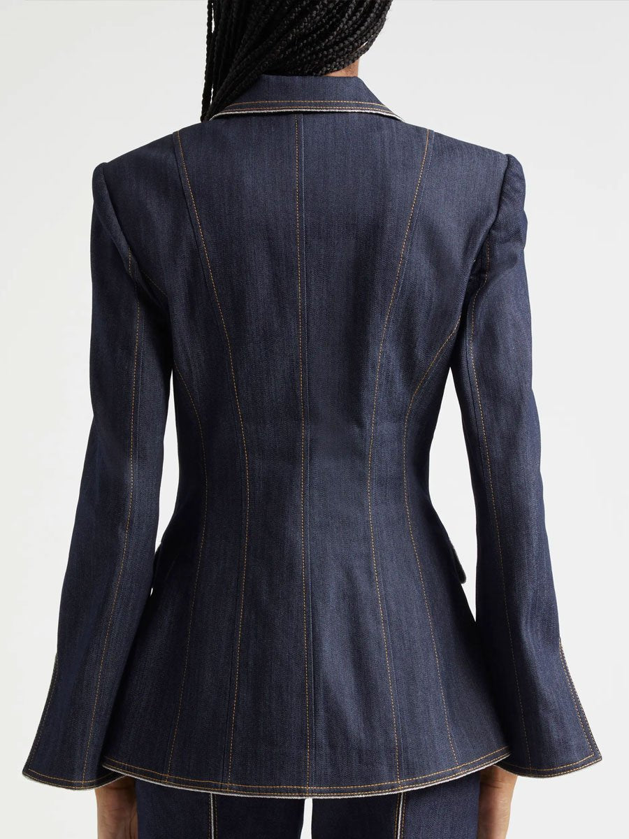 Blazer en Denim Évasé Slim Fit à Manches Cloches - Livraison Rapide en 24 Heures