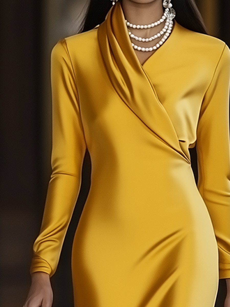 Robe Midi Longue en Satin Doré Vintage - Expédition Rapide en 24 Heures