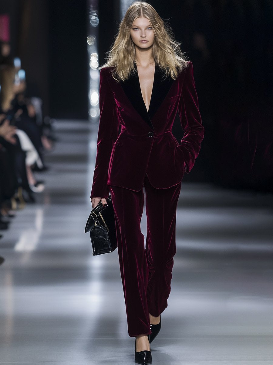 Costume en Velours Bordeaux Luxe - Expédition Rapide en 24 Heures