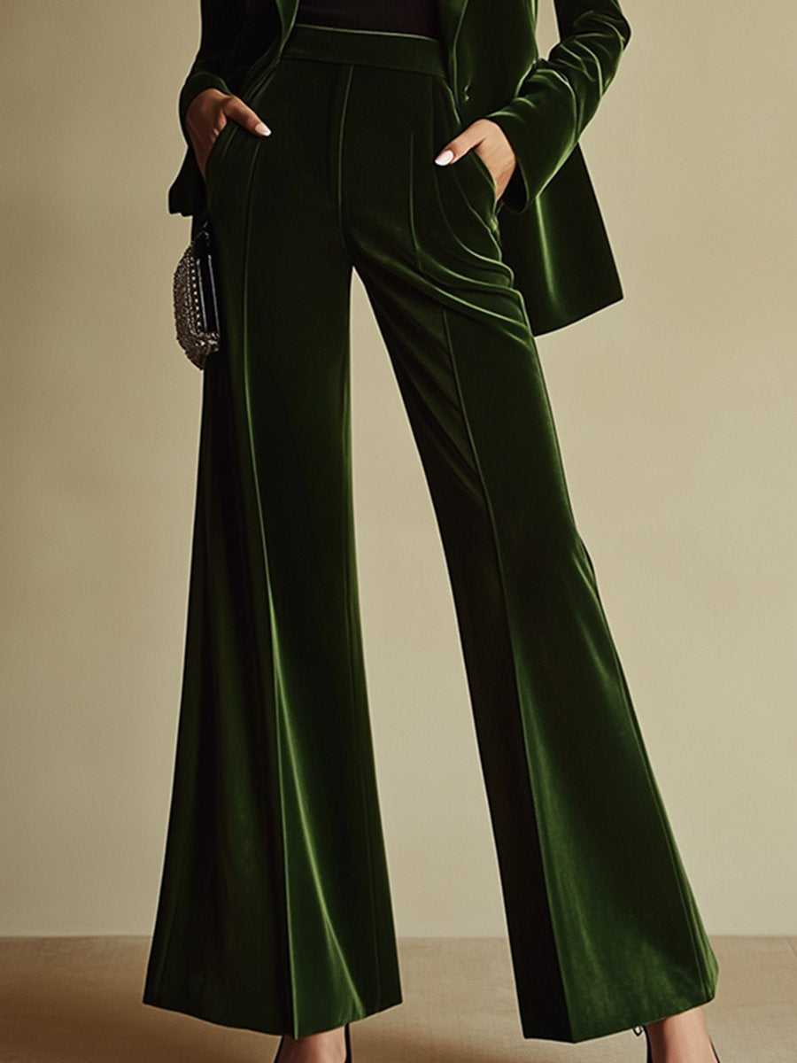 Élégant Costume Rétro en Velours Vert