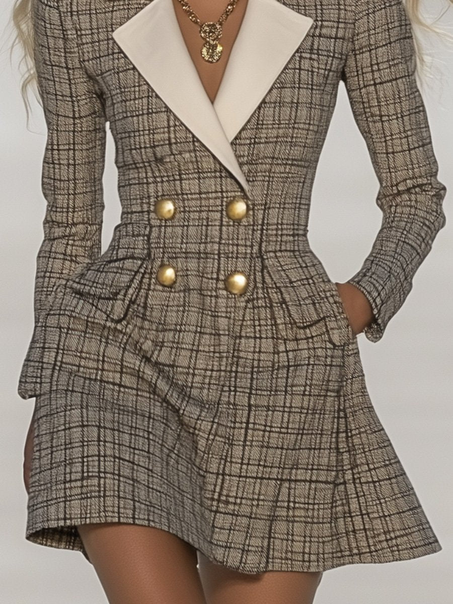 Robe Mini à Carreaux avec Col Contrasté - Élégance Classique, Livraison en 24 Heures!