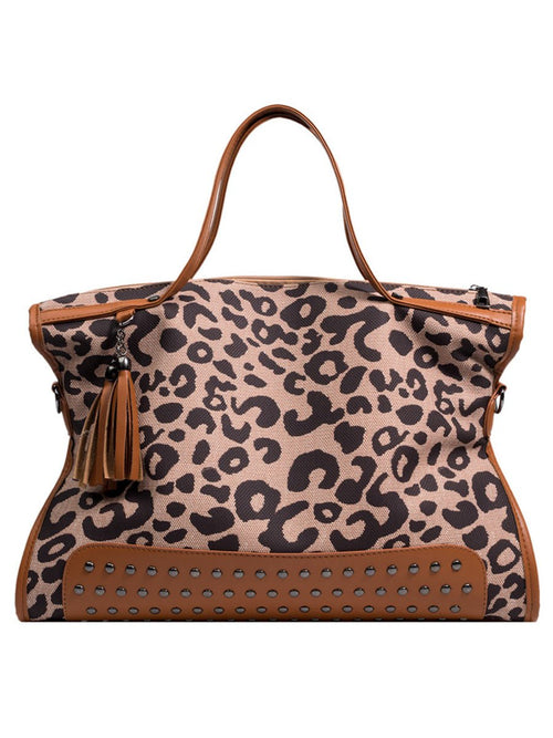Grand Sac Bandoulière Tendance en Imprimé Léopard avec Rivets