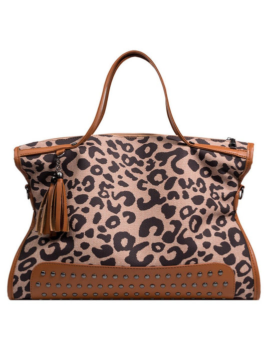 Grand Sac Bandoulière Tendance en Imprimé Léopard avec Rivets