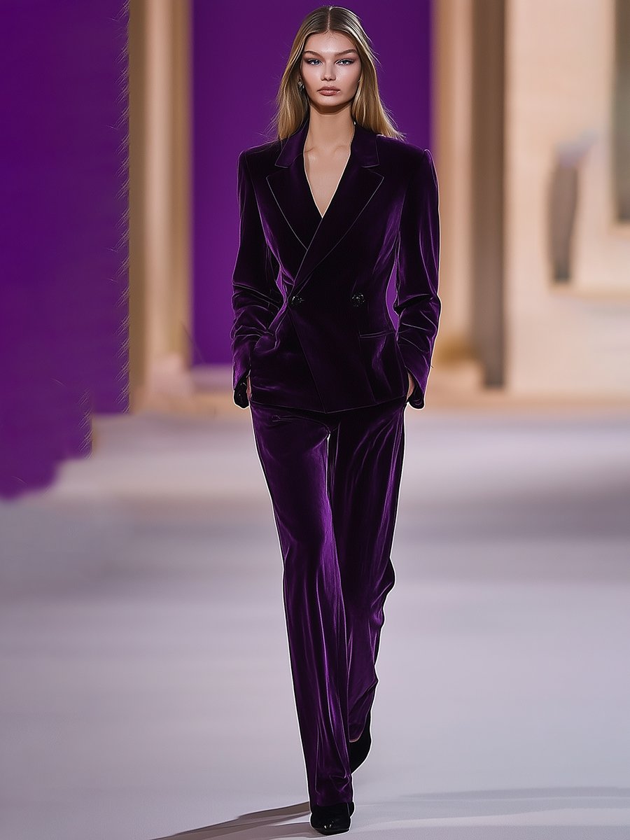 Costume en Velours Violet Rétro de Luxe - Expédition en 24 Heures