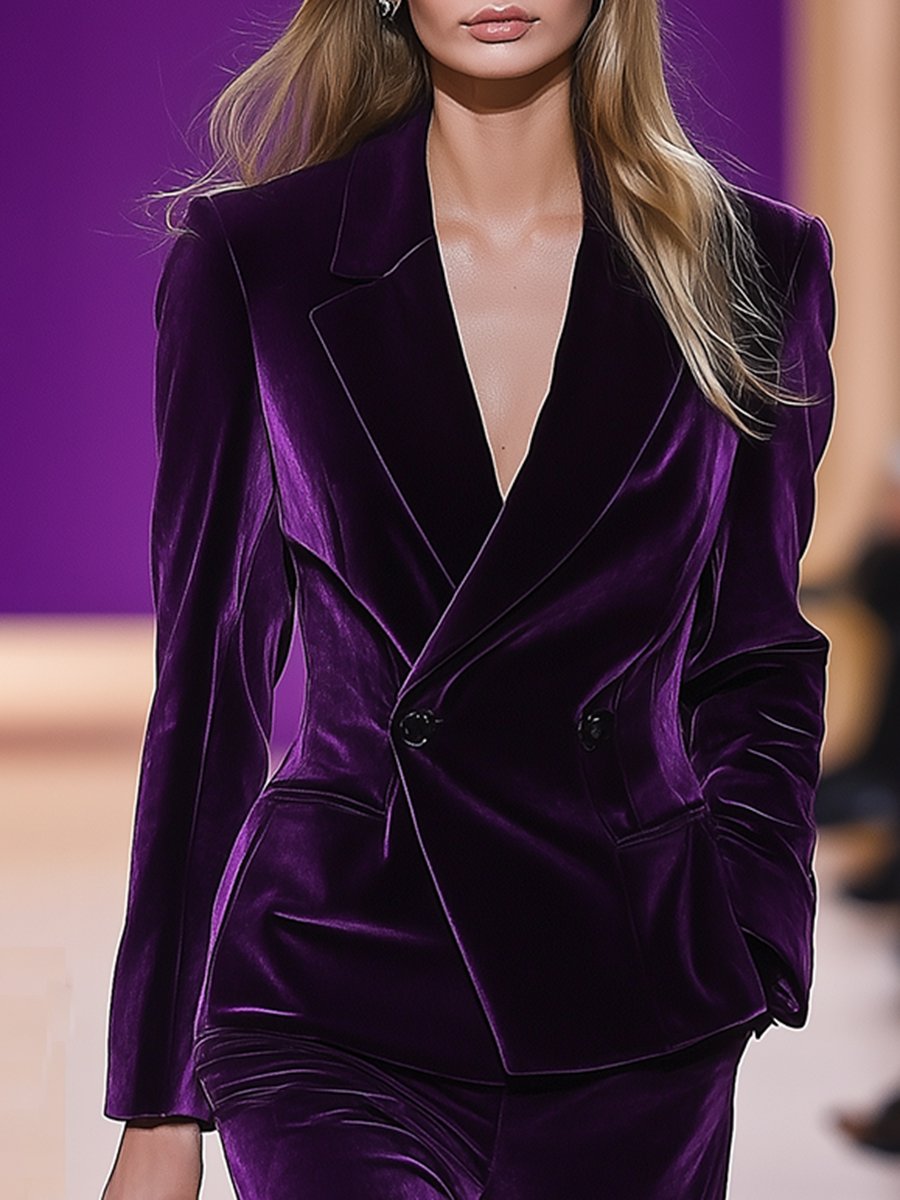 Costume en Velours Violet Rétro de Luxe - Expédition en 24 Heures