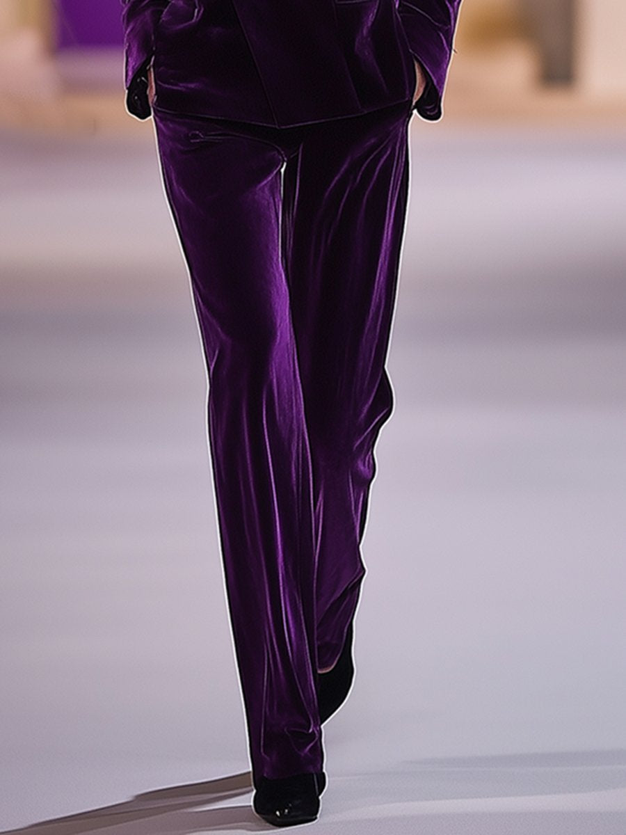 Costume en Velours Violet Rétro de Luxe - Expédition en 24 Heures