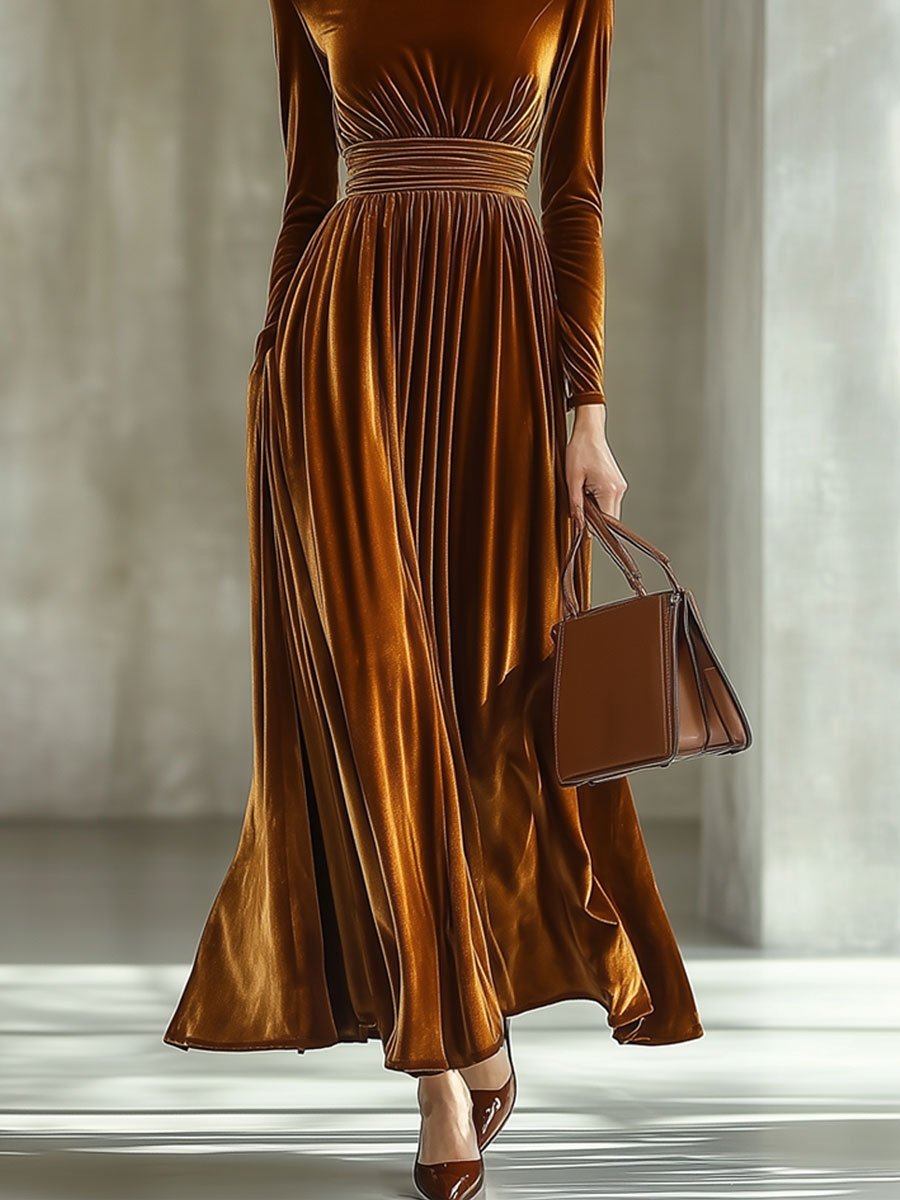 Robe Maxi Élégante à Manches Longues et Col Montant - Expédition en 24 Heures !
