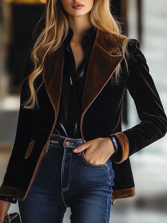 Blazer Vintage en Velours Colorblock - Expédition Rapide sous 24 Heures