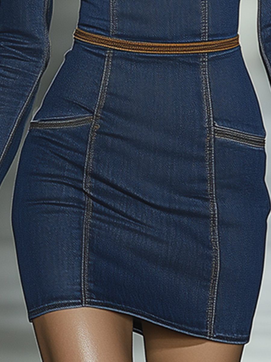 Robe Mini en Denim Bleu : Élégance Rétro et Style Artistique
