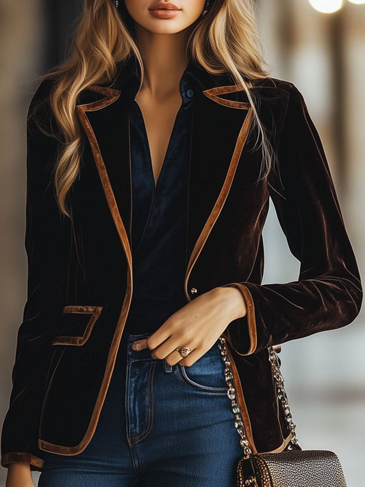 Veste en velours vintage à rayures colorblock - Chic et décontractée avec poches