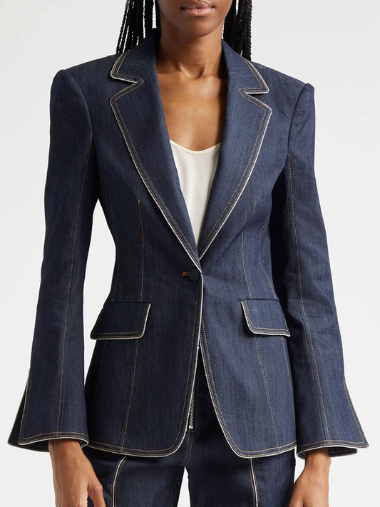 Blazer en Denim Évasé Slim Fit à Manches Cloches - Livraison Rapide en 24 Heures