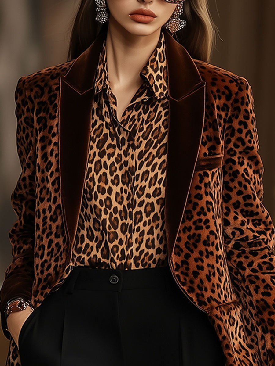 Veste Blazer en Velours Léopard Rétro – Livraison en 24 Heures!