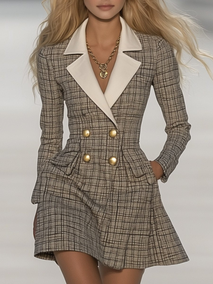 Robe Mini à Carreaux avec Col Contrasté - Élégance Classique, Livraison en 24 Heures!