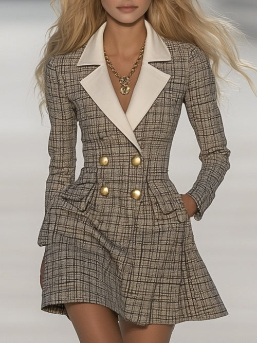 Robe Mini à Carreaux avec Col Contrasté - Élégance Classique, Livraison en 24 Heures!