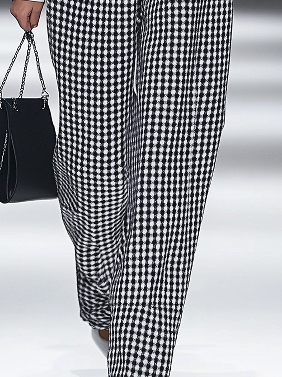【Expédition en 24h】Pantalon Droit à Poches Vichy Rétro