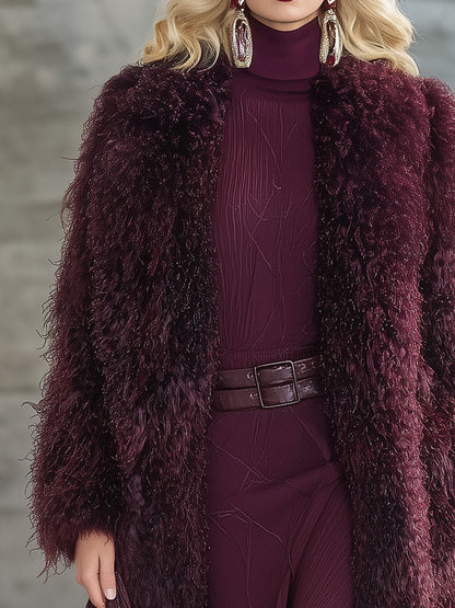 Élégant Manteau en Fausse Fourrure Prune : Style et Chic Assurés