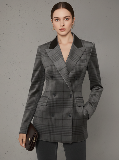 Veste en velours à double boutonnage au motif vichy rétro